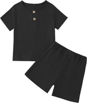 Toddler Baby Boys Outfit Cotton Linen Set Button Up Short Sleeve Shirts and Shorts Set Baby Boy Summer Clothes Outfit