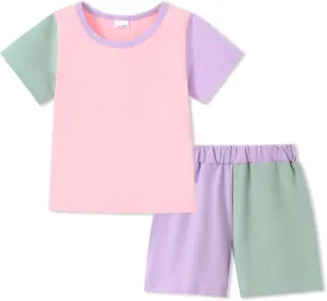 Toddler Baby Girl Clothes Summer Outfits Contrast Short Sleeve T-Shirts Tops Shorts 2Pcs Girls Clothing Sets 1-5T