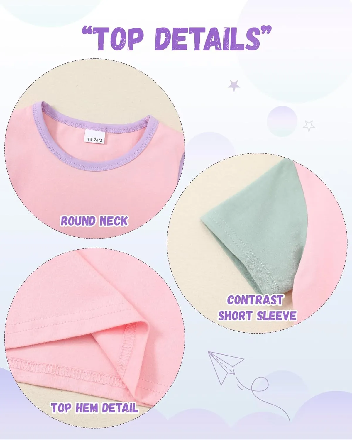 Toddler Baby Girl Clothes Summer Outfits Contrast Short Sleeve T-Shirts Tops Shorts 2Pcs Girls Clothing Sets 1-5T