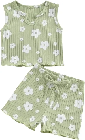 Toddler Baby Girl Summer Clothes Flower Print Tank Tops Shorts Outfit 12 18 24 Months 2T 3T 4T 5T Little Girl Clothes