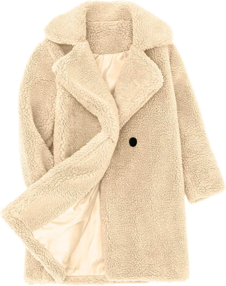 Toddler Baby Girls fleece Coats Fleece Fuzzy Trench Coat Collar Open Front Teddy Long Winter Warm Fl𝐮ffy Outwear
