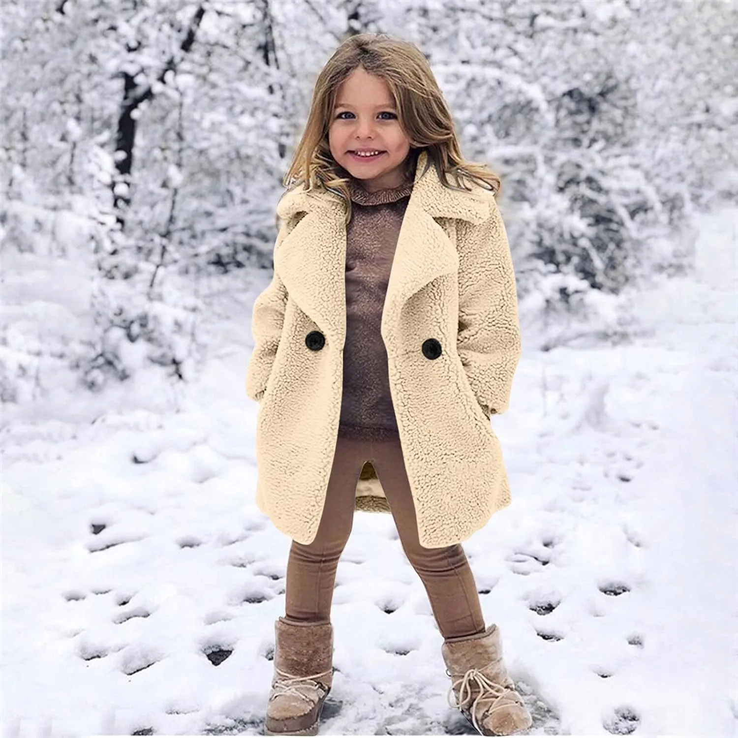 Toddler Baby Girls fleece Coats Fleece Fuzzy Trench Coat Collar Open Front Teddy Long Winter Warm Fl𝐮ffy Outwear