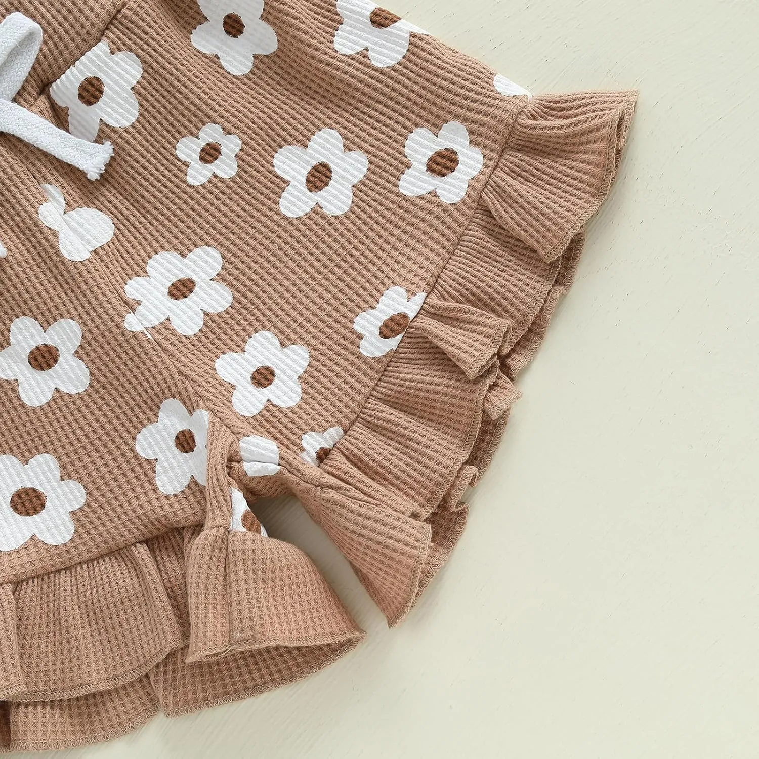 Toddler Baby Girls Summer Outfits Cute Daisy Ruffle Ribbed Short Sleeve T-Shirts Tops Floral Shorts 2Pcs Sets
