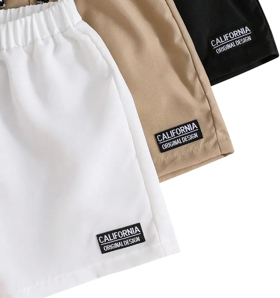 Toddler Boy Clothes - Letter Patched Detail Boy Shorts - 3 Piece Little Boys Summer Short Pants Sets