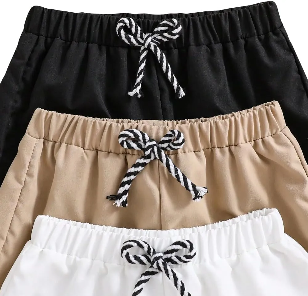 Toddler Boy Clothes - Letter Patched Detail Boy Shorts - 3 Piece Little Boys Summer Short Pants Sets