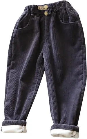 Toddler Fle𝐞ce Lined Corduroy Pants Boys Girls Solid Color Elastic Waist Fit Jogger Trousers Winter Warm Sweat Clothes
