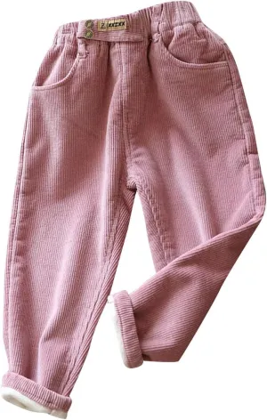 Toddler Fle𝐞ce Lined Corduroy Pants Boys Girls Solid Color Elastic Waist Fit Jogger Trousers Winter Warm Sweat Clothes