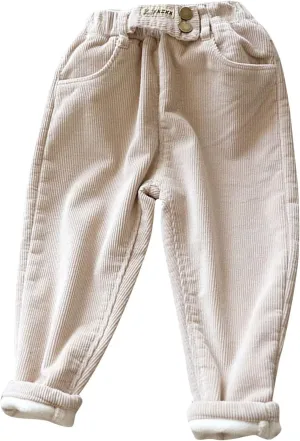 Toddler Fle𝐞ce Lined Corduroy Pants Boys Girls Solid Color Elastic Waist Fit Jogger Trousers Winter Warm Sweat Clothes