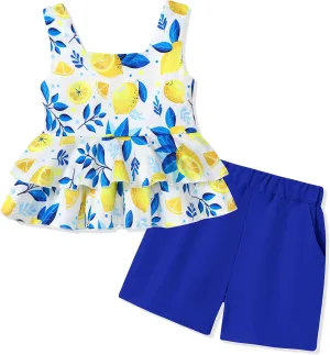 Toddler Girl Clothes Summer Outfits, Sleeveless Ruffle Hem Tank Top   Shorts 2Pcs Cute Baby Girls Clothing Set 1-5T