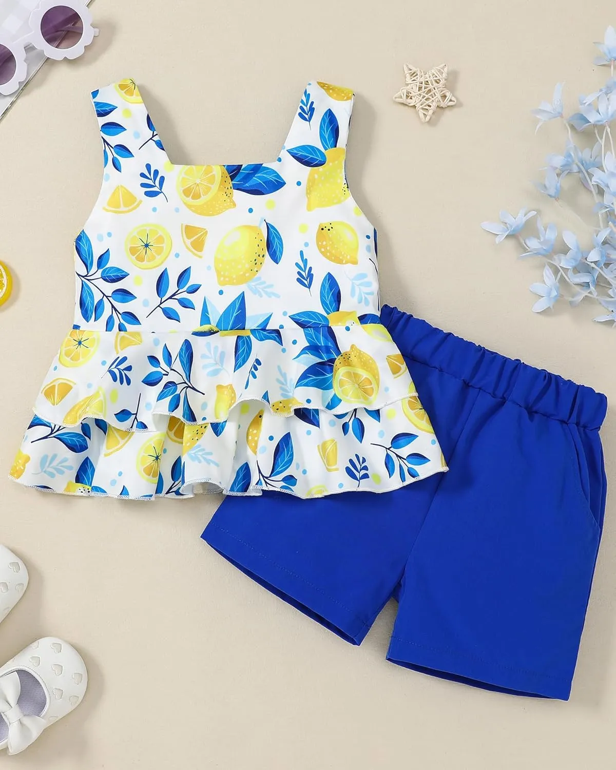 Toddler Girl Clothes Summer Outfits, Sleeveless Ruffle Hem Tank Top   Shorts 2Pcs Cute Baby Girls Clothing Set 1-5T