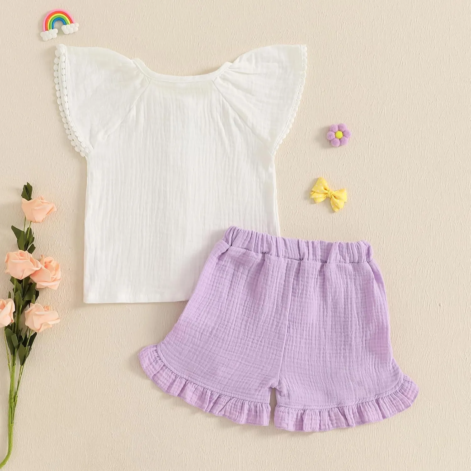 Toddler Girl Summer Clothes Baby Girl Summer Outfit T Shirts Cotton Shorts Linen Girls Clothing Set