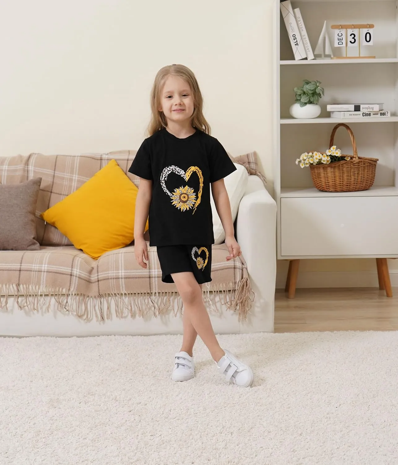 Toddler Kid Girl Clothes Heart Print Short Sleeves Top   Shorts 2PC Summer Outfit Set