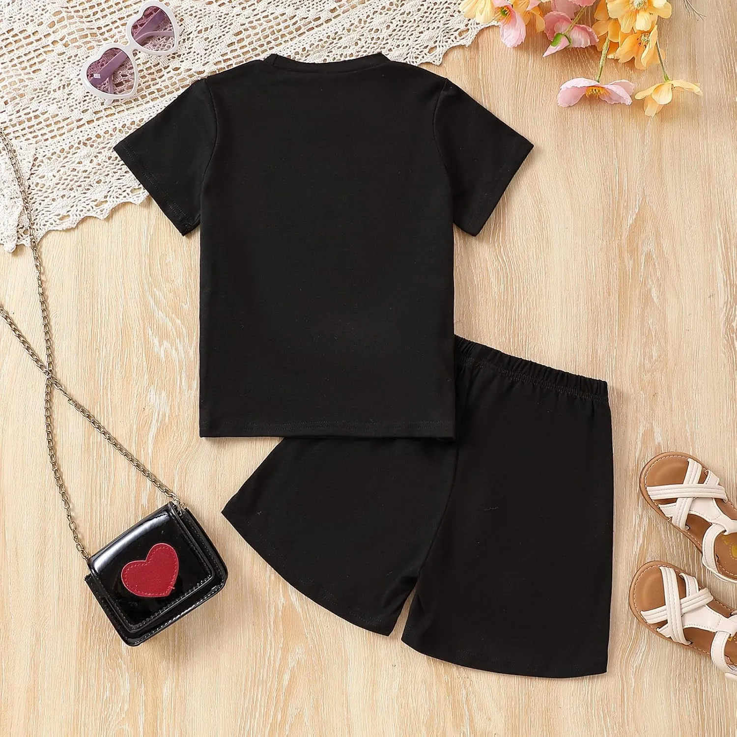 Toddler Kid Girl Clothes Heart Print Short Sleeves Top   Shorts 2PC Summer Outfit Set