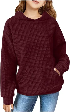 Toddler Kids Casual Solid Color Sweatshirt Hooded Pullover Long Sleeve Hoodie Clothes Tops for Teens Girls