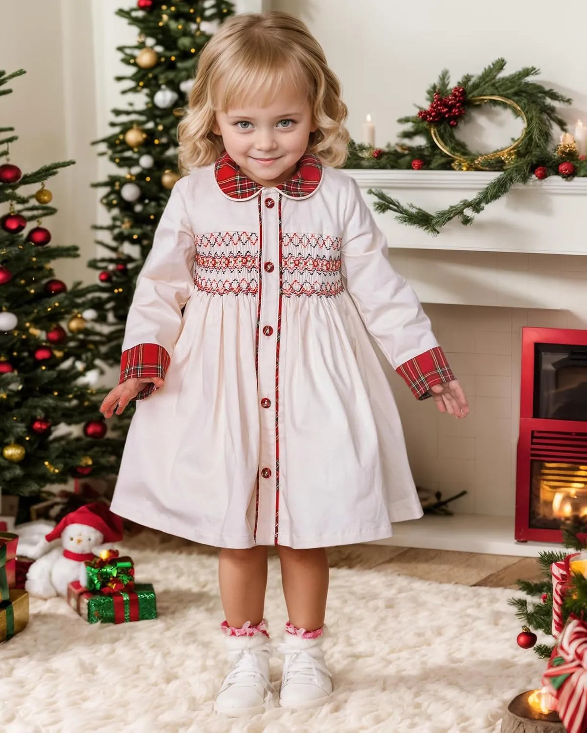 Toddler Smocked Dress Baby Girls' Clothing Long Sleeve Fall Dresses Family Matching Easter Clothes for Birthday Holiday