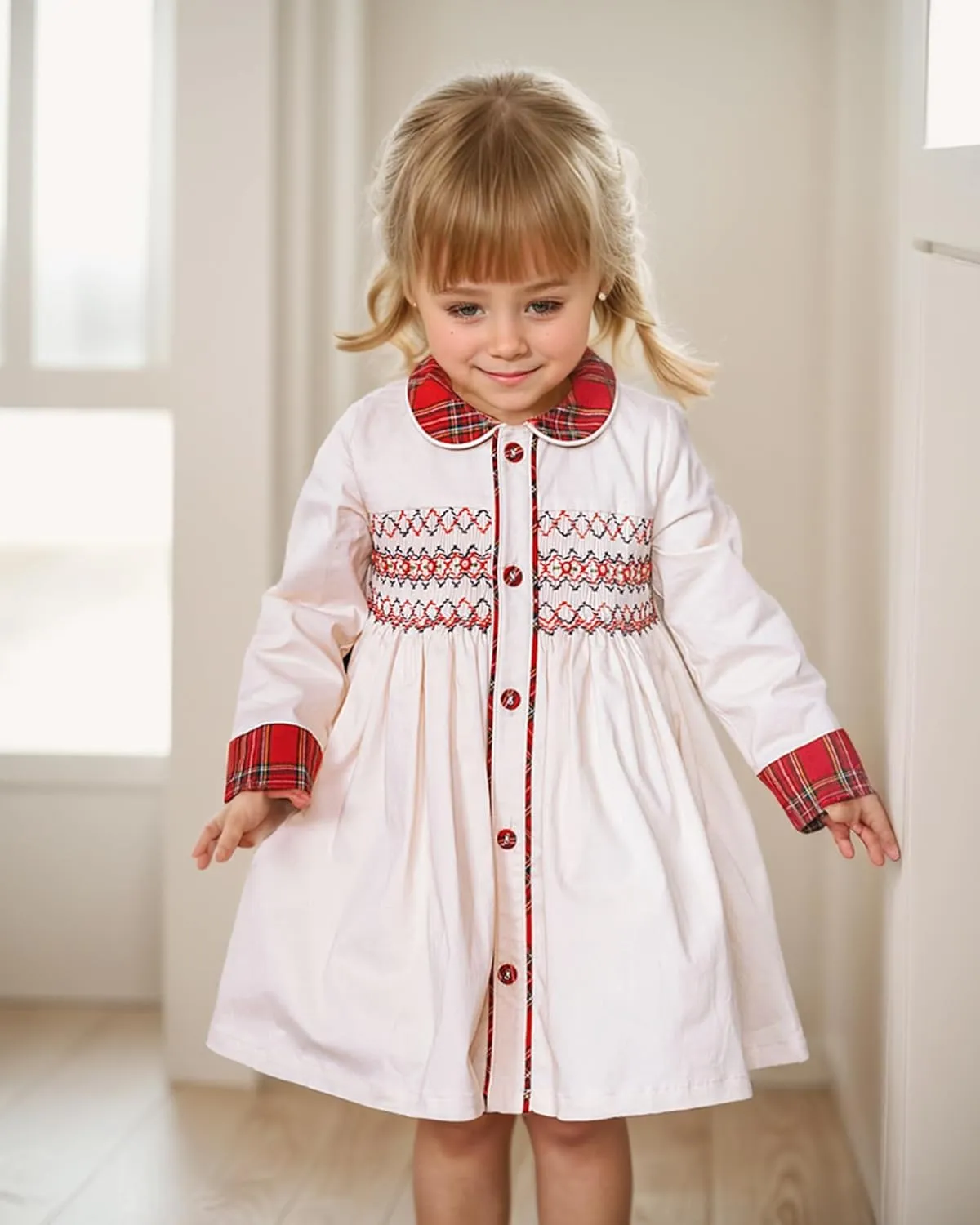 Toddler Smocked Dress Baby Girls' Clothing Long Sleeve Fall Dresses Family Matching Easter Clothes for Birthday Holiday
