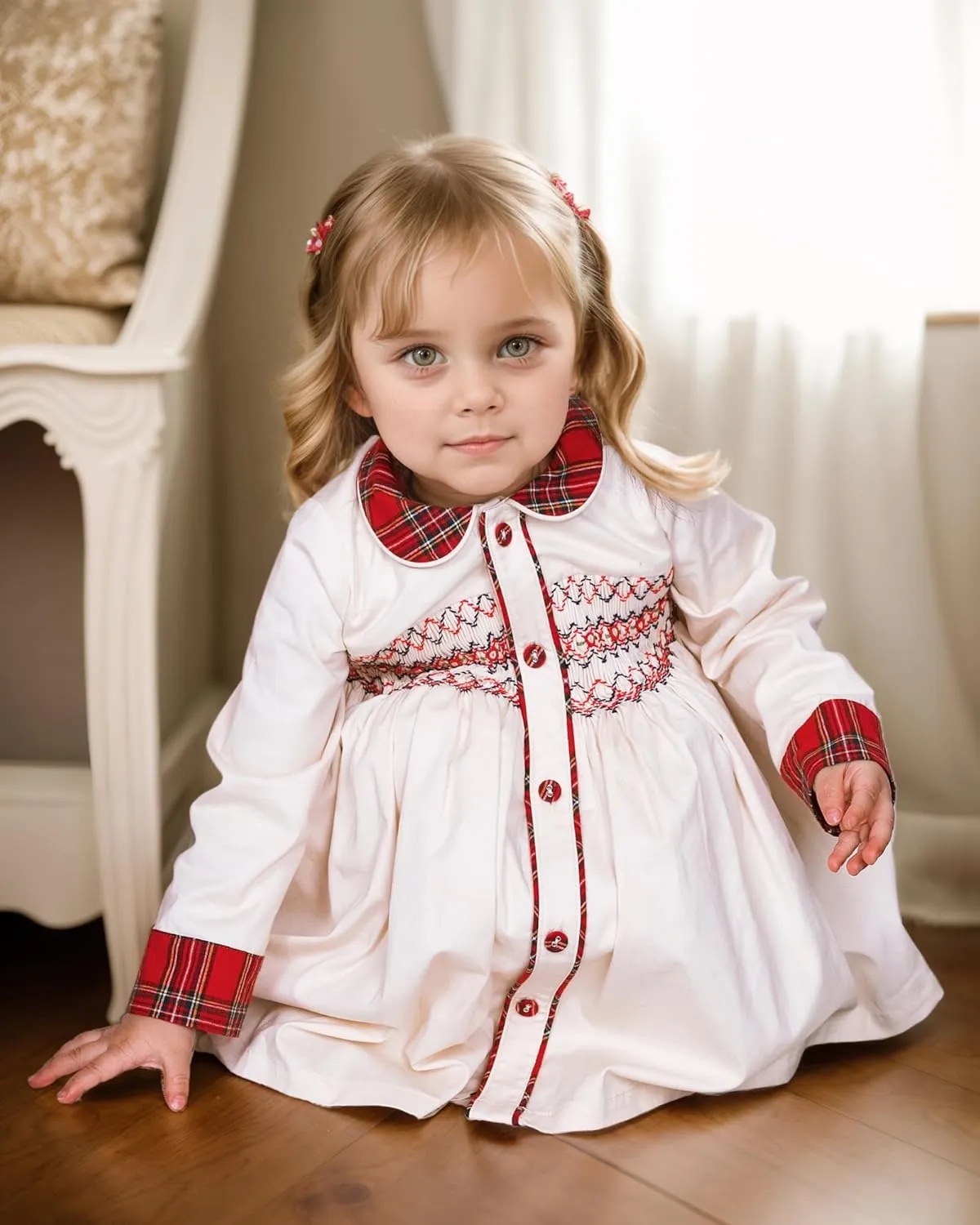 Toddler Smocked Dress Baby Girls' Clothing Long Sleeve Fall Dresses Family Matching Easter Clothes for Birthday Holiday