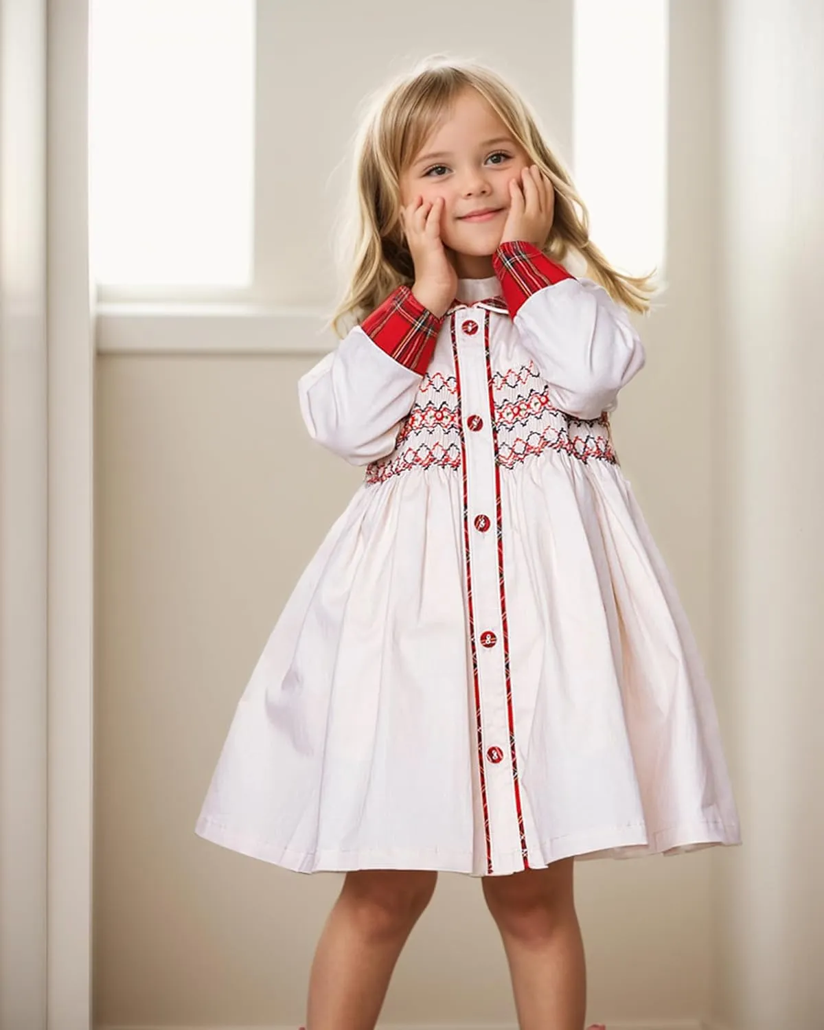 Toddler Smocked Dress Baby Girls' Clothing Long Sleeve Fall Dresses Family Matching Easter Clothes for Birthday Holiday