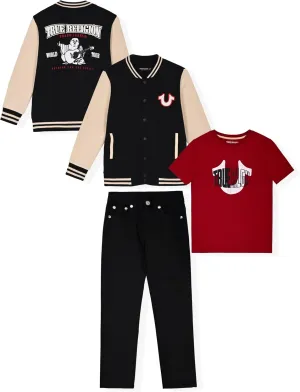 True Religion Boys Clothing Set 3 Piece Boys Sweatshirt Jeans and T-Shirt Jogger Set for Kids