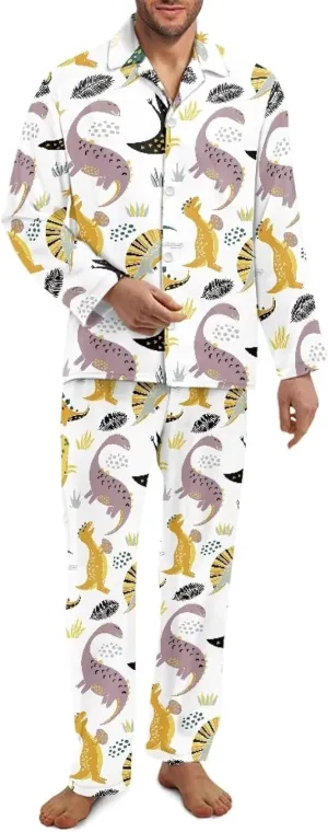 Uasibuni Mens Knit Sleep Pajama Pant Men's Flannel Long Sleeve Pajamas Set Sleepwear Loungewear Button Down PJ Set