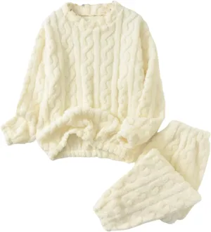 Uillui Fuzzy Pajamas for Women Set Winter Warm Fluffy Loungewear Soft Fleece Pjs 2 Piece Ladies Plush Sleepwear Lounge Sets