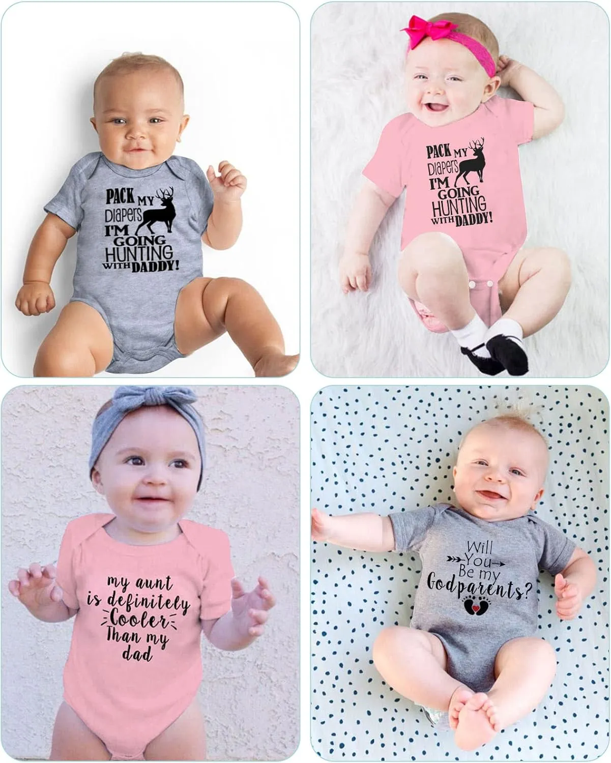 UNIFACO Unisex Baby Funny Saying Outfit Short and Long Sleeve Bodysuits Romper 0-18M