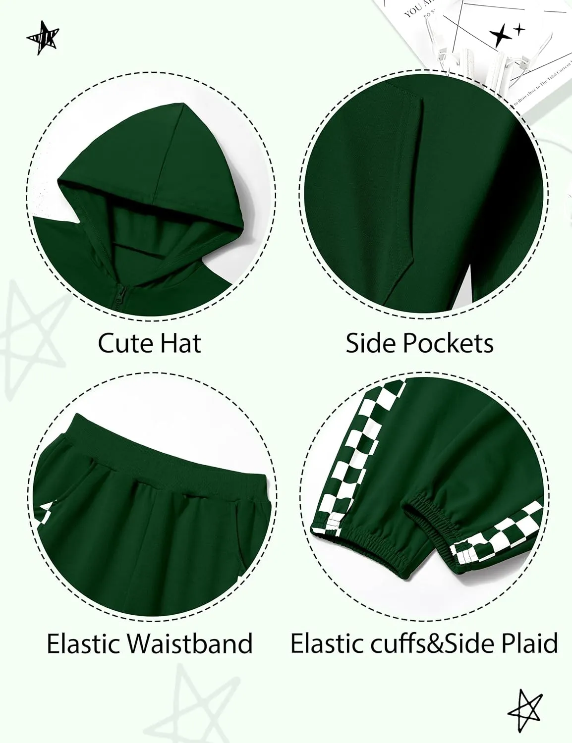 Unisex Boys Girls Clothes Plaid 2 Piece Outfits Athletic Tracksuit Hooded Sweatshirt and Sweatpants Kids Sweatsuits