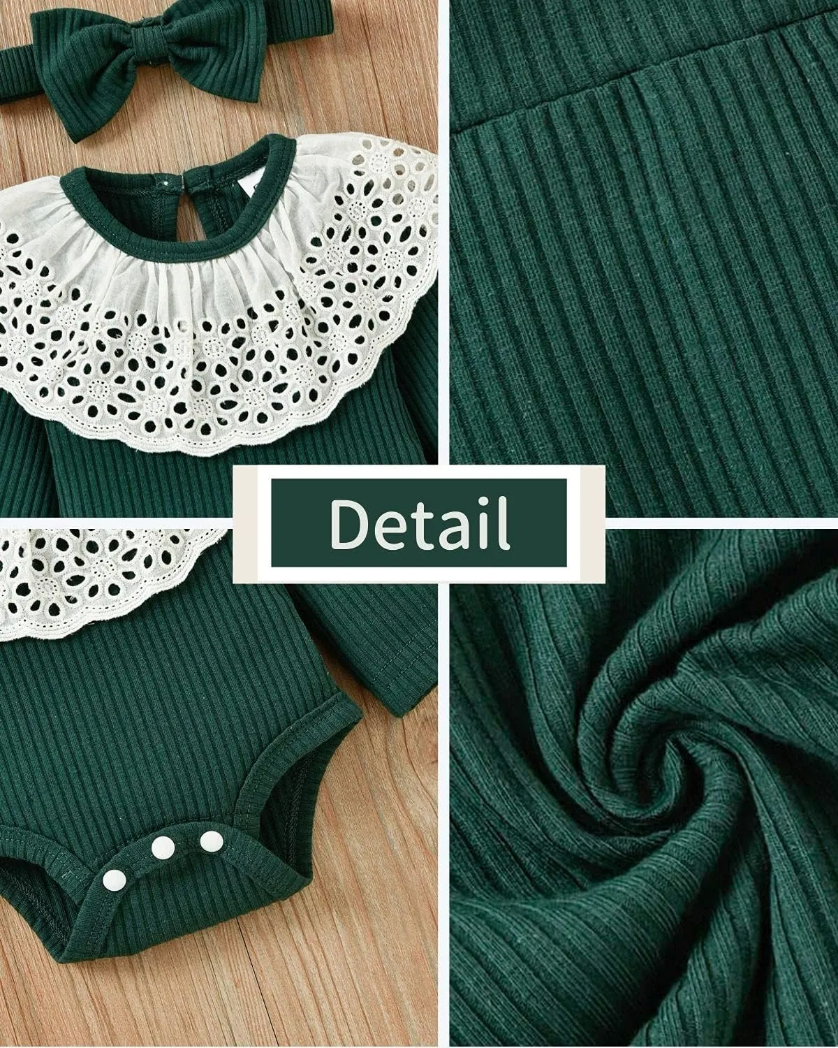 Unutiylo Preemie Newborn Baby Girls Clothes Infant Baby Organic Outfits Ruffle Lace Romper Solid Color Pants Clothing Set