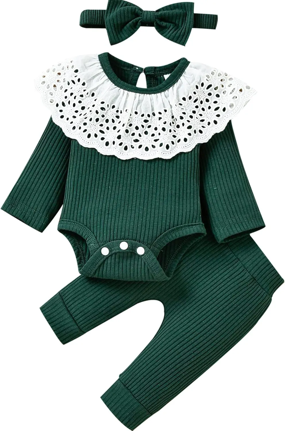 Unutiylo Preemie Newborn Baby Girls Clothes Infant Baby Organic Outfits Ruffle Lace Romper Solid Color Pants Clothing Set
