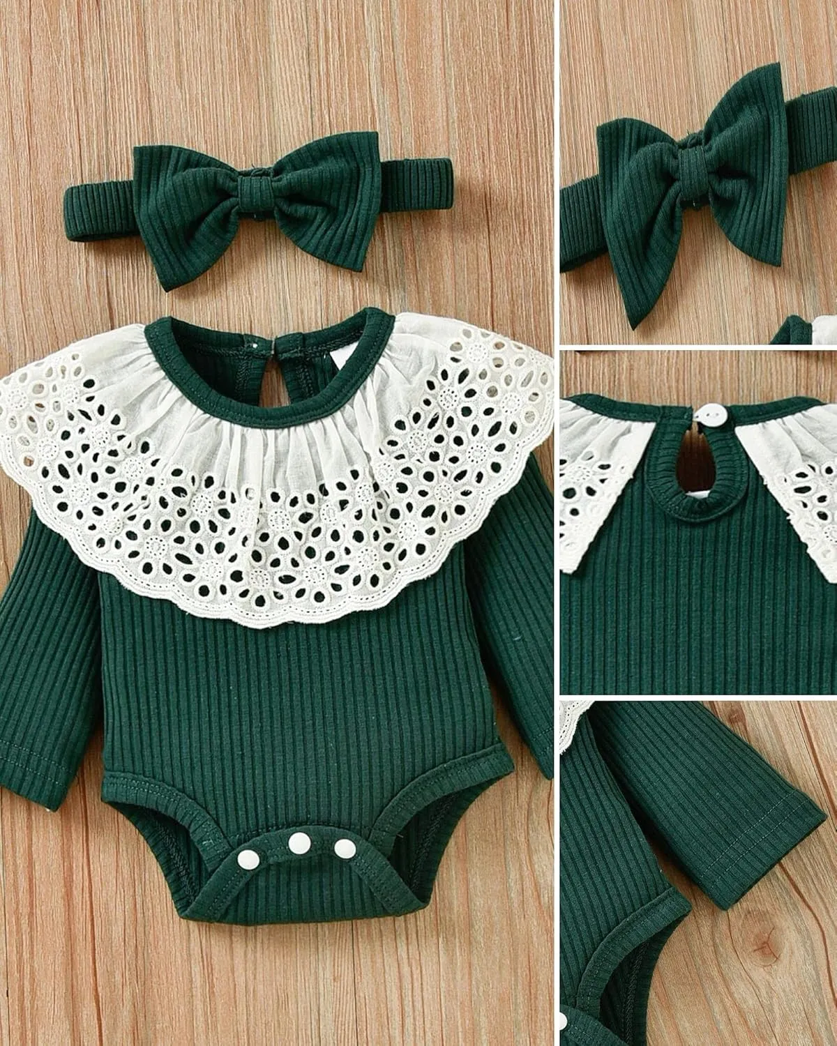 Unutiylo Preemie Newborn Baby Girls Clothes Infant Baby Organic Outfits Ruffle Lace Romper Solid Color Pants Clothing Set