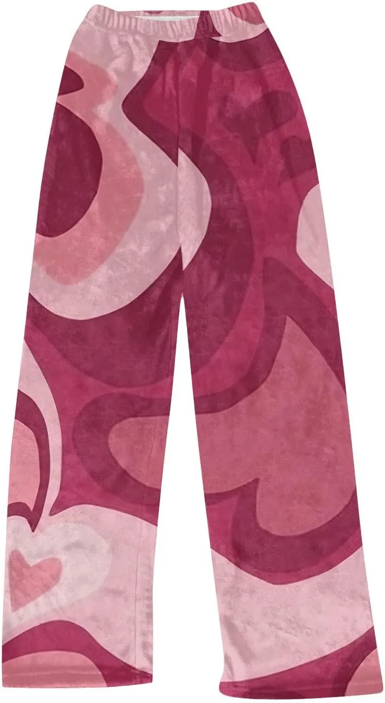 Valentines Pajama Pants 2024 Heart Pj Pants Unisex Fuzzy Pajama Bottoms Women Man Cozy Fleece Lounge Pants Sleepwear