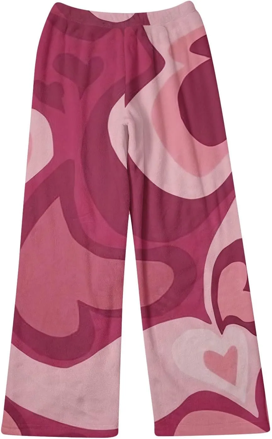 Valentines Pajama Pants 2024 Heart Pj Pants Unisex Fuzzy Pajama Bottoms Women Man Cozy Fleece Lounge Pants Sleepwear