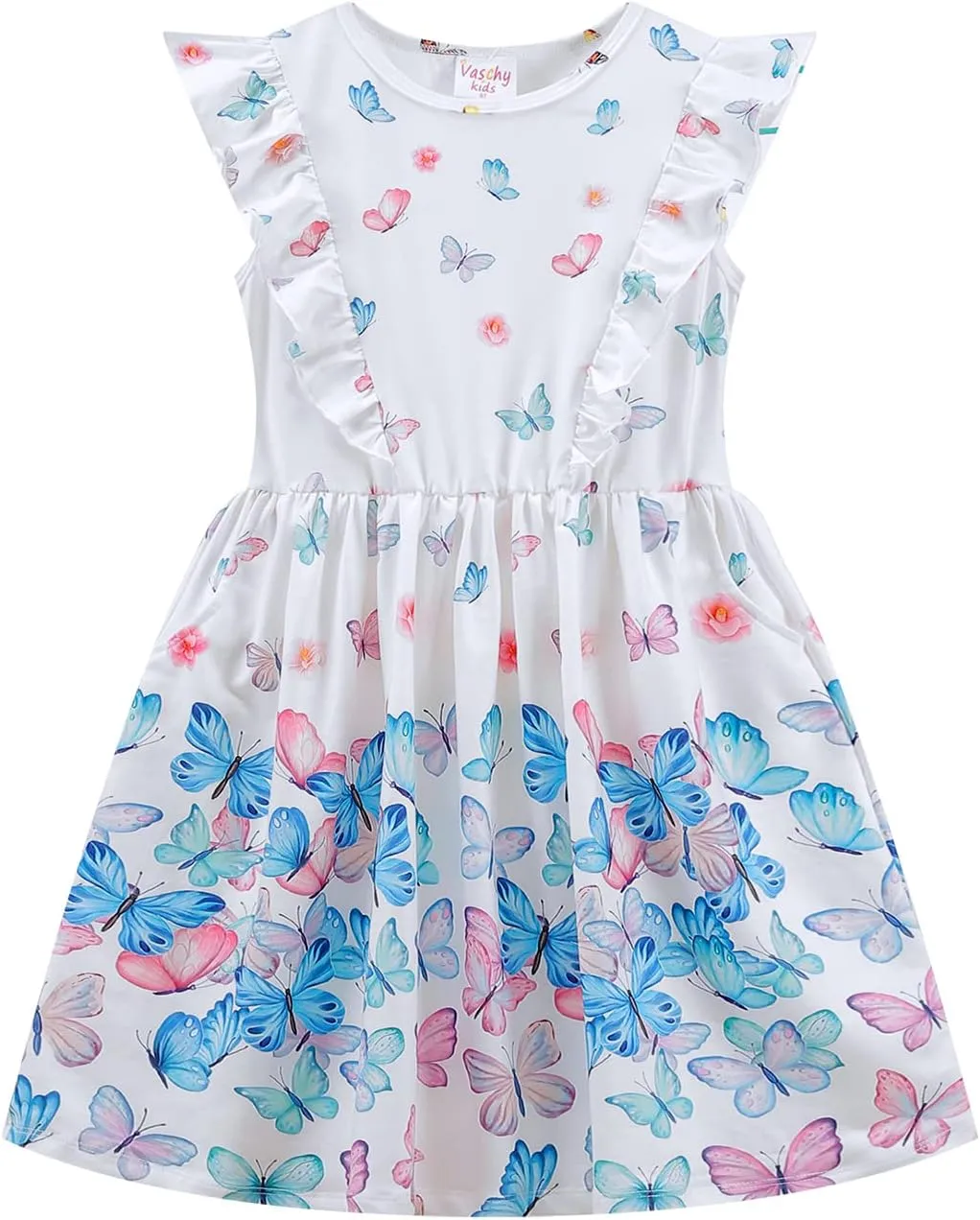 VASCHY Dress for Girls,Cute Girls Ruffle Sleeve Princess Party Outfit Clothes,Toddler/Little/Big Kid Girls Clothing