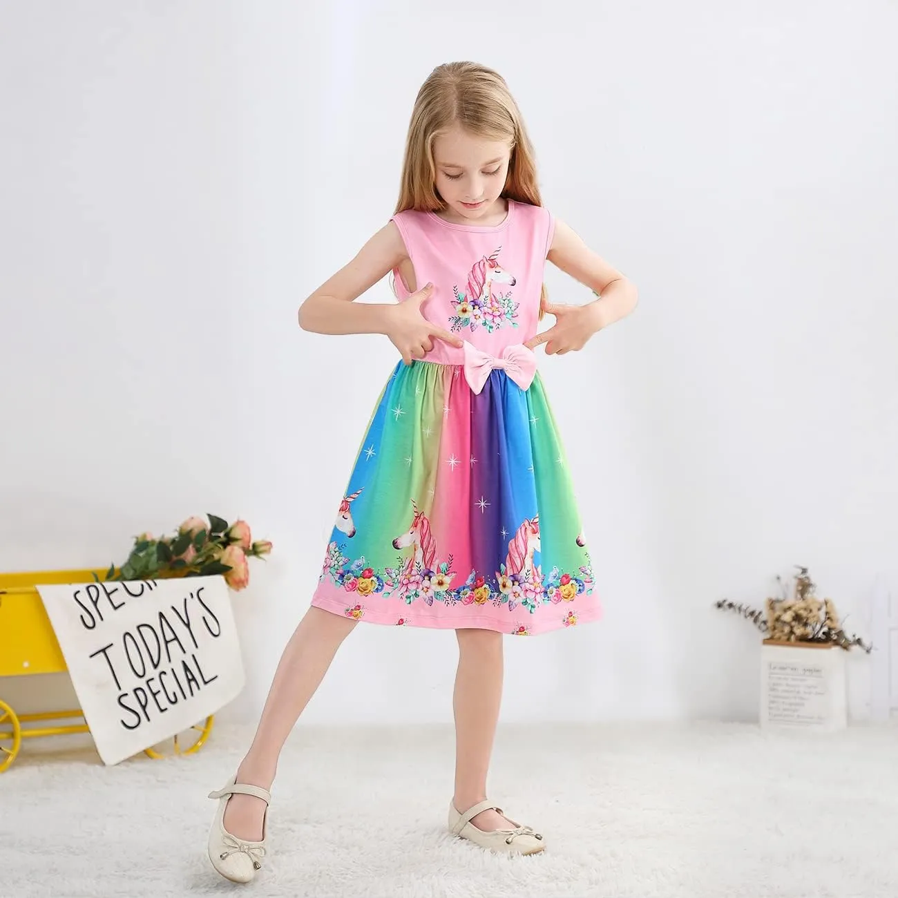 VASCHY Dress for Girls,Cute Girls Ruffle Sleeve Princess Party Outfit Clothes,Toddler/Little/Big Kid Girls Clothing