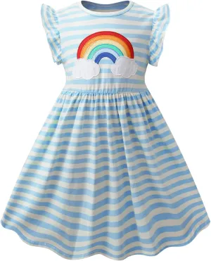 VASCHY Dress for Girls,Cute Girls Ruffle Sleeve Princess Party Outfit Clothes,Toddler/Little/Big Kid Girls Clothing