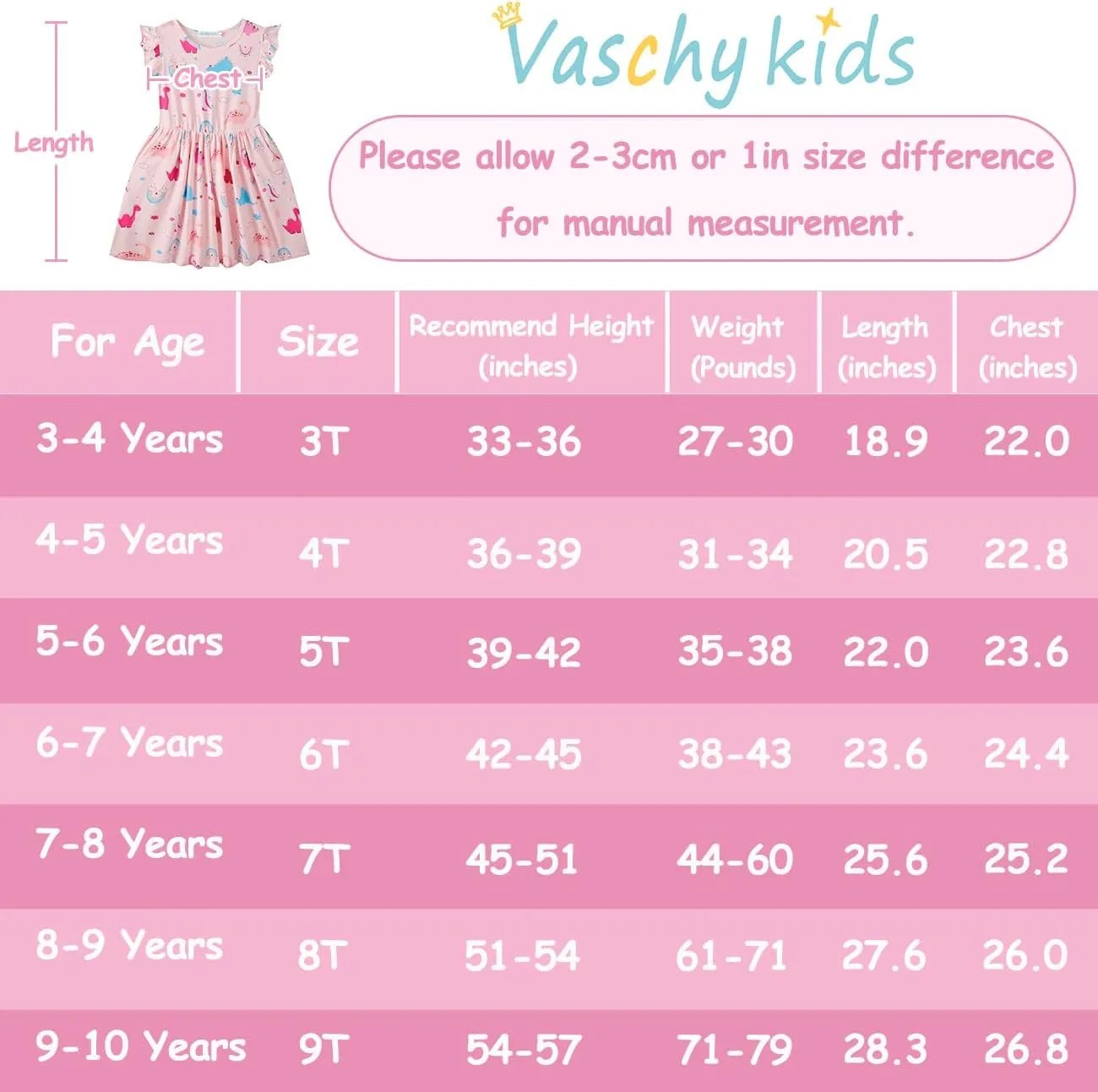 VASCHY Dress for Girls,Cute Girls Ruffle Sleeve Princess Party Outfit Clothes,Toddler/Little/Big Kid Girls Clothing