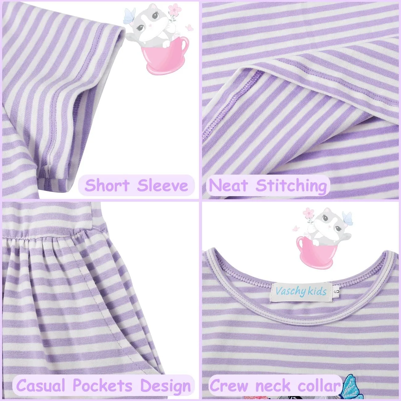 VASCHY Dress for Girls,Cute Girls Ruffle Sleeve Princess Party Outfit Clothes,Toddler/Little/Big Kid Girls Clothing