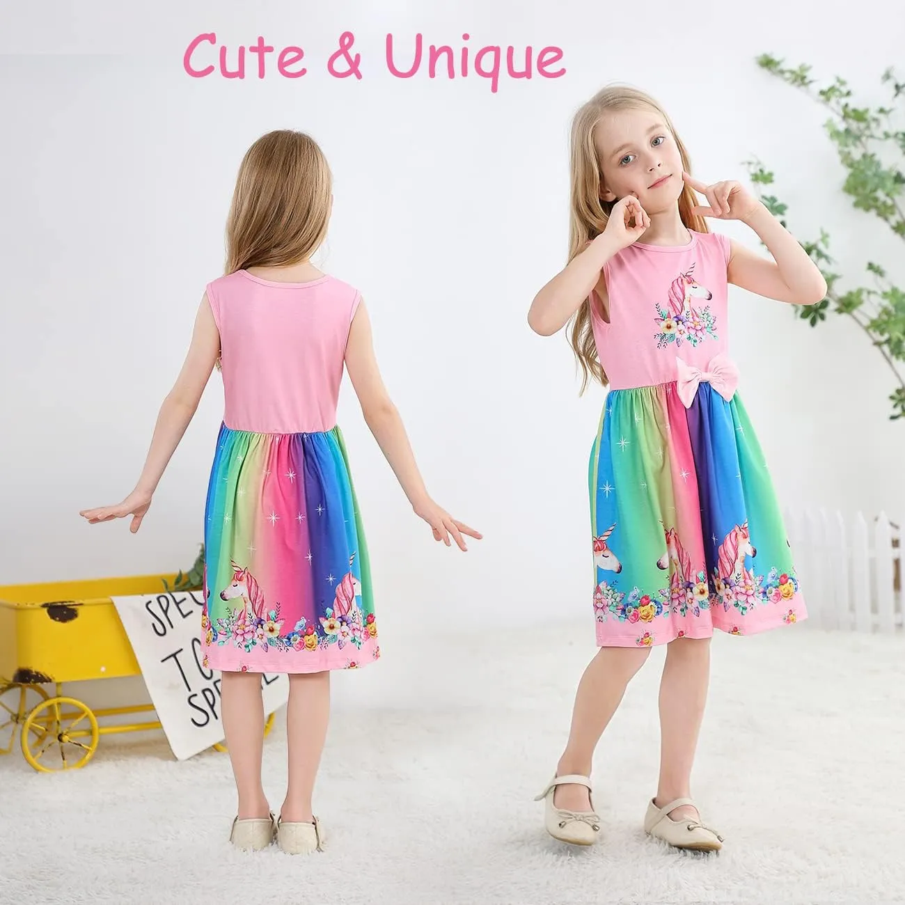 VASCHY Dress for Girls,Cute Girls Ruffle Sleeve Princess Party Outfit Clothes,Toddler/Little/Big Kid Girls Clothing