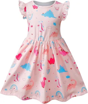 VASCHY Dress for Girls,Cute Girls Ruffle Sleeve Princess Party Outfit Clothes,Toddler/Little/Big Kid Girls Clothing