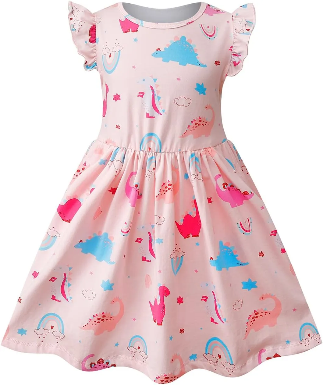 VASCHY Dress for Girls,Cute Girls Ruffle Sleeve Princess Party Outfit Clothes,Toddler/Little/Big Kid Girls Clothing