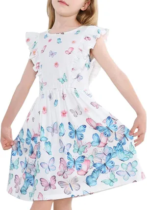 VASCHY Dress for Girls,Cute Girls Ruffle Sleeve Princess Party Outfit Clothes,Toddler/Little/Big Kid Girls Clothing