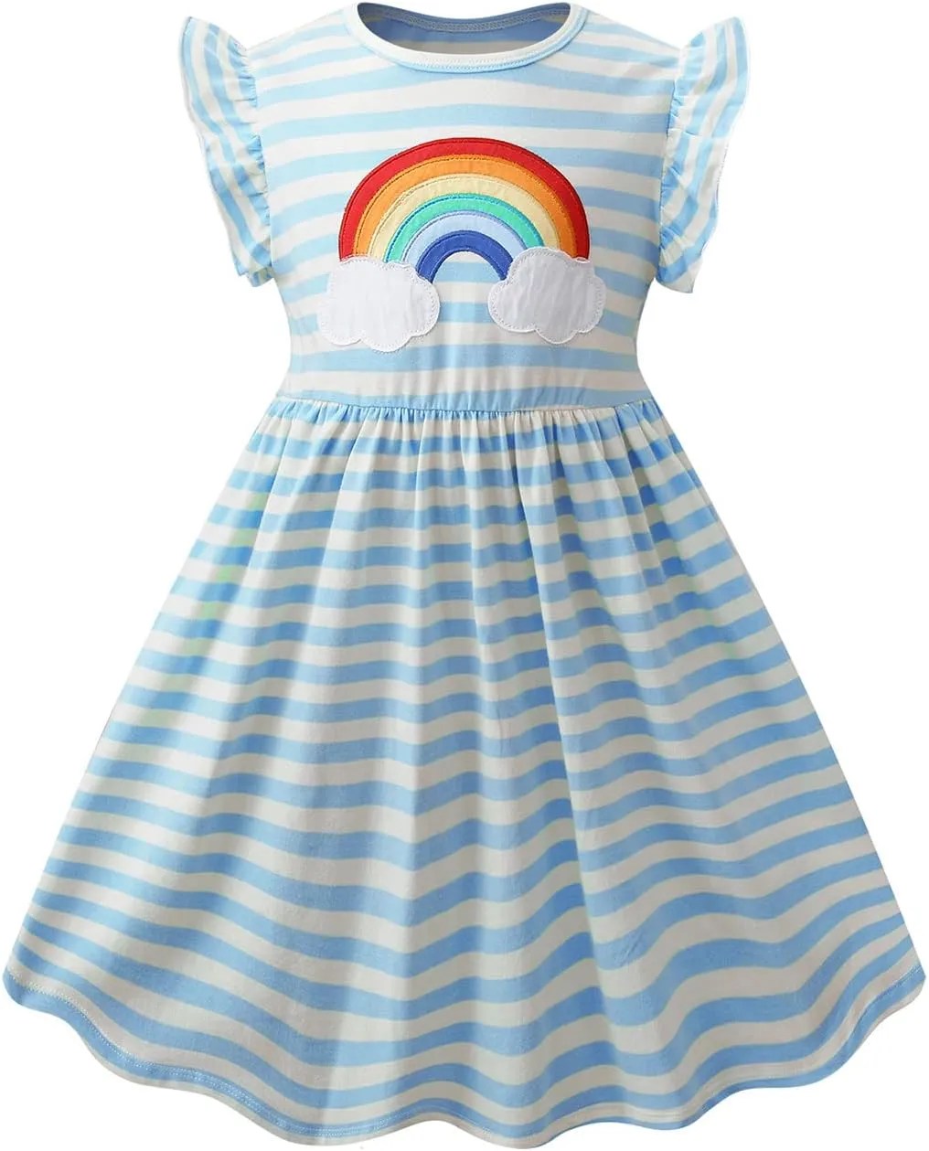 VASCHY Dress for Girls,Cute Girls Ruffle Sleeve Princess Party Outfit Clothes,Toddler/Little/Big Kid Girls Clothing