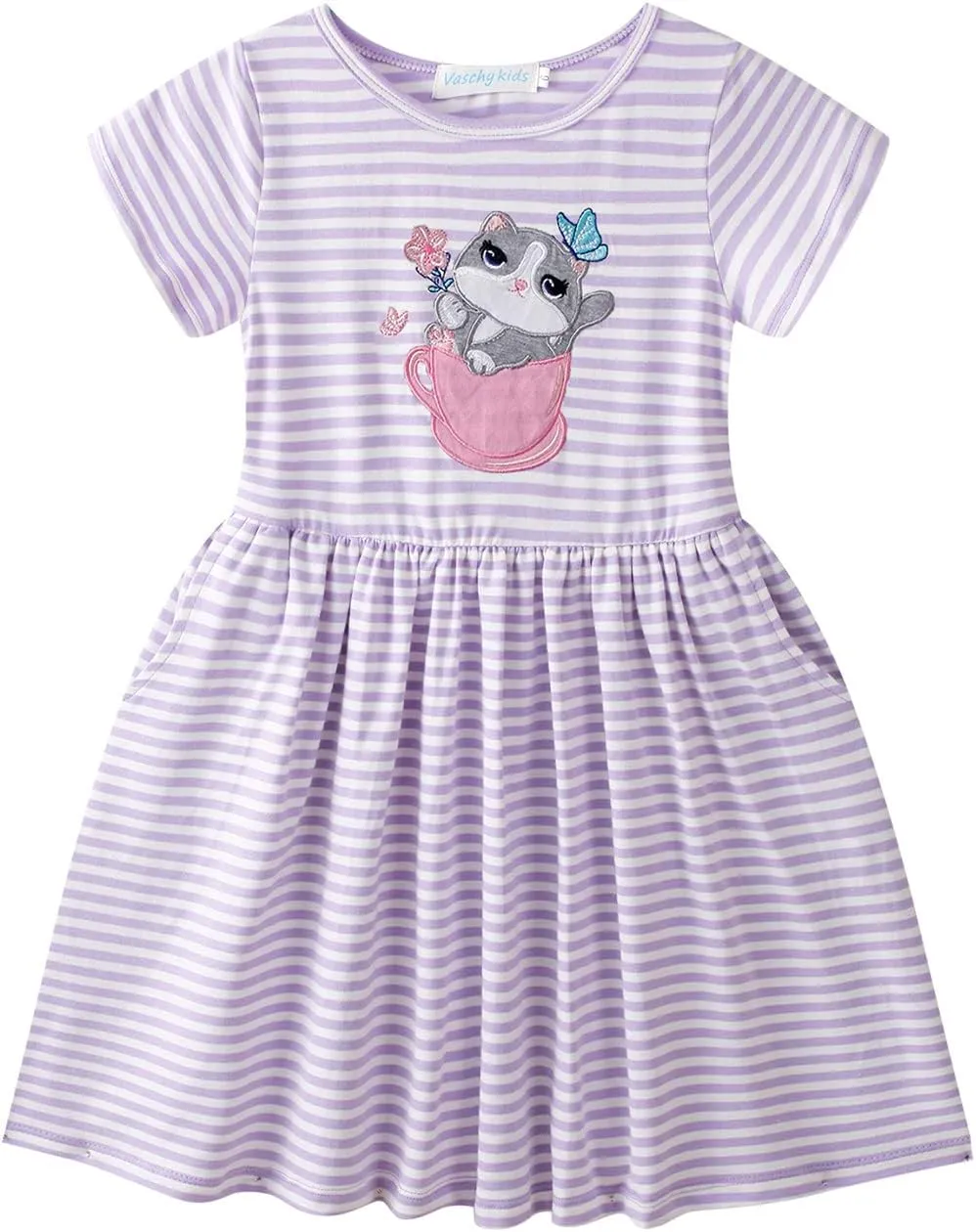 VASCHY Dress for Girls,Cute Girls Ruffle Sleeve Princess Party Outfit Clothes,Toddler/Little/Big Kid Girls Clothing