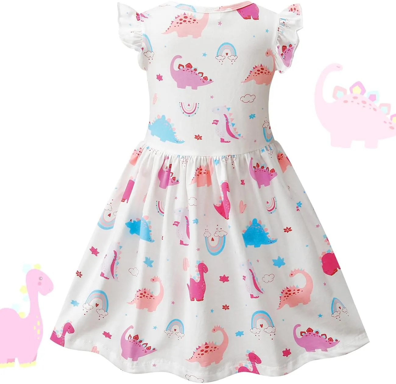 VASCHY Dress for Girls,Cute Girls Ruffle Sleeve Princess Party Outfit Clothes,Toddler/Little/Big Kid Girls Clothing