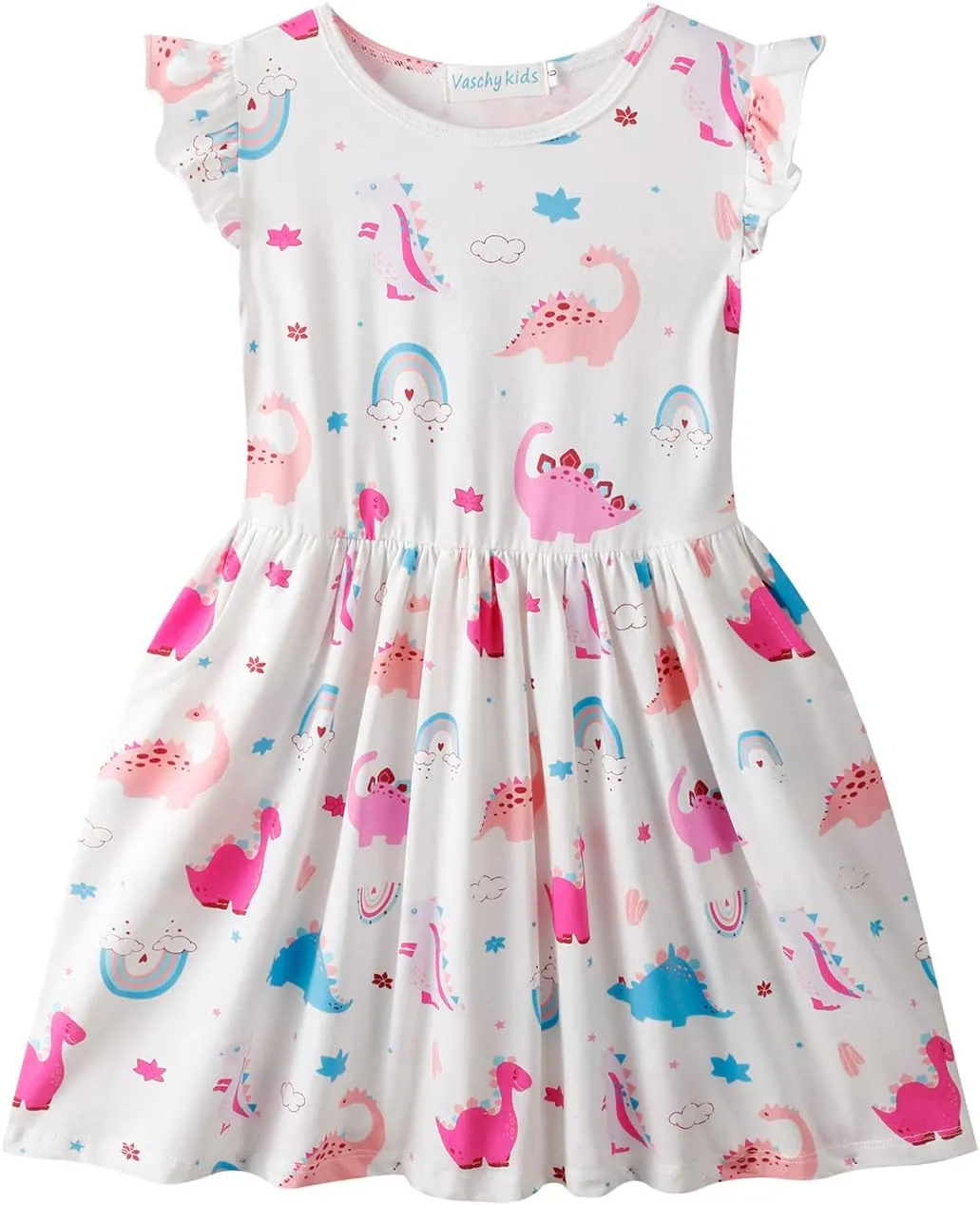 VASCHY Dress for Girls,Cute Girls Ruffle Sleeve Princess Party Outfit Clothes,Toddler/Little/Big Kid Girls Clothing