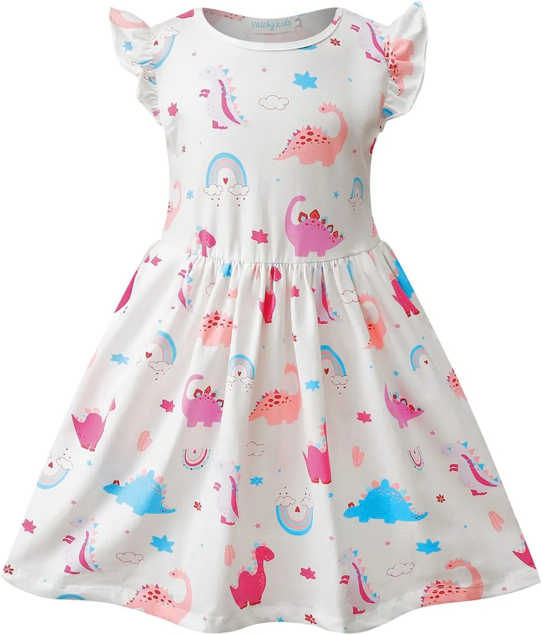 VASCHY Dress for Girls,Cute Girls Ruffle Sleeve Princess Party Outfit Clothes,Toddler/Little/Big Kid Girls Clothing