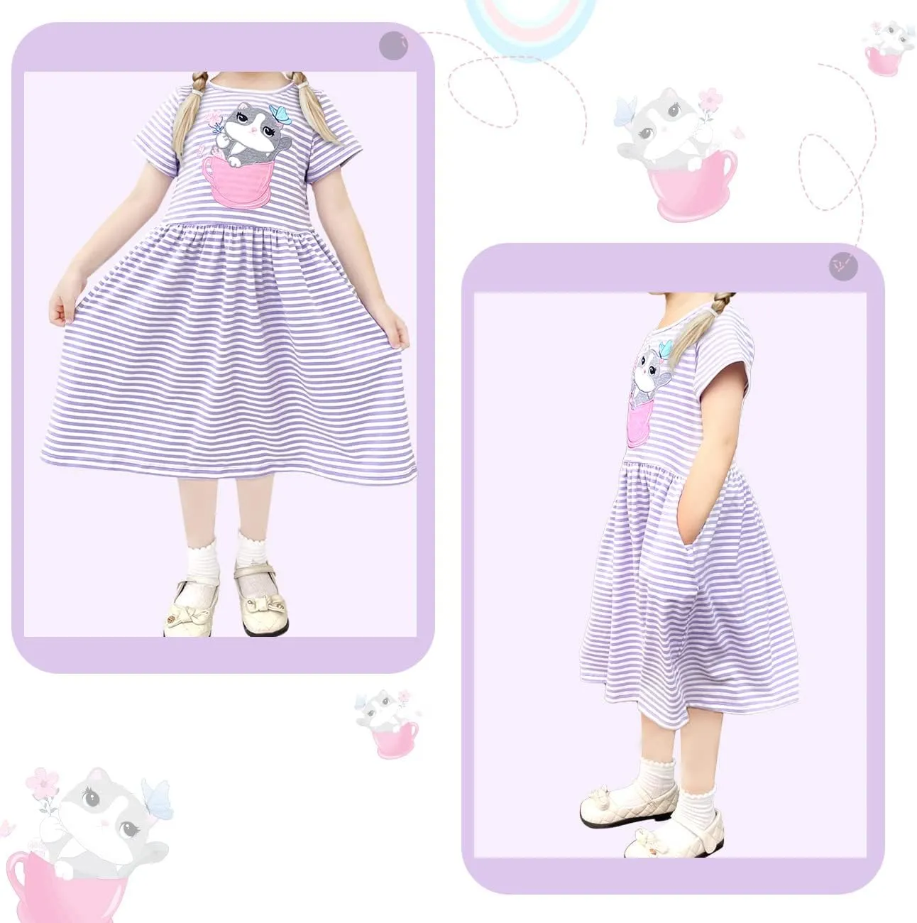 VASCHY Dress for Girls,Cute Girls Ruffle Sleeve Princess Party Outfit Clothes,Toddler/Little/Big Kid Girls Clothing