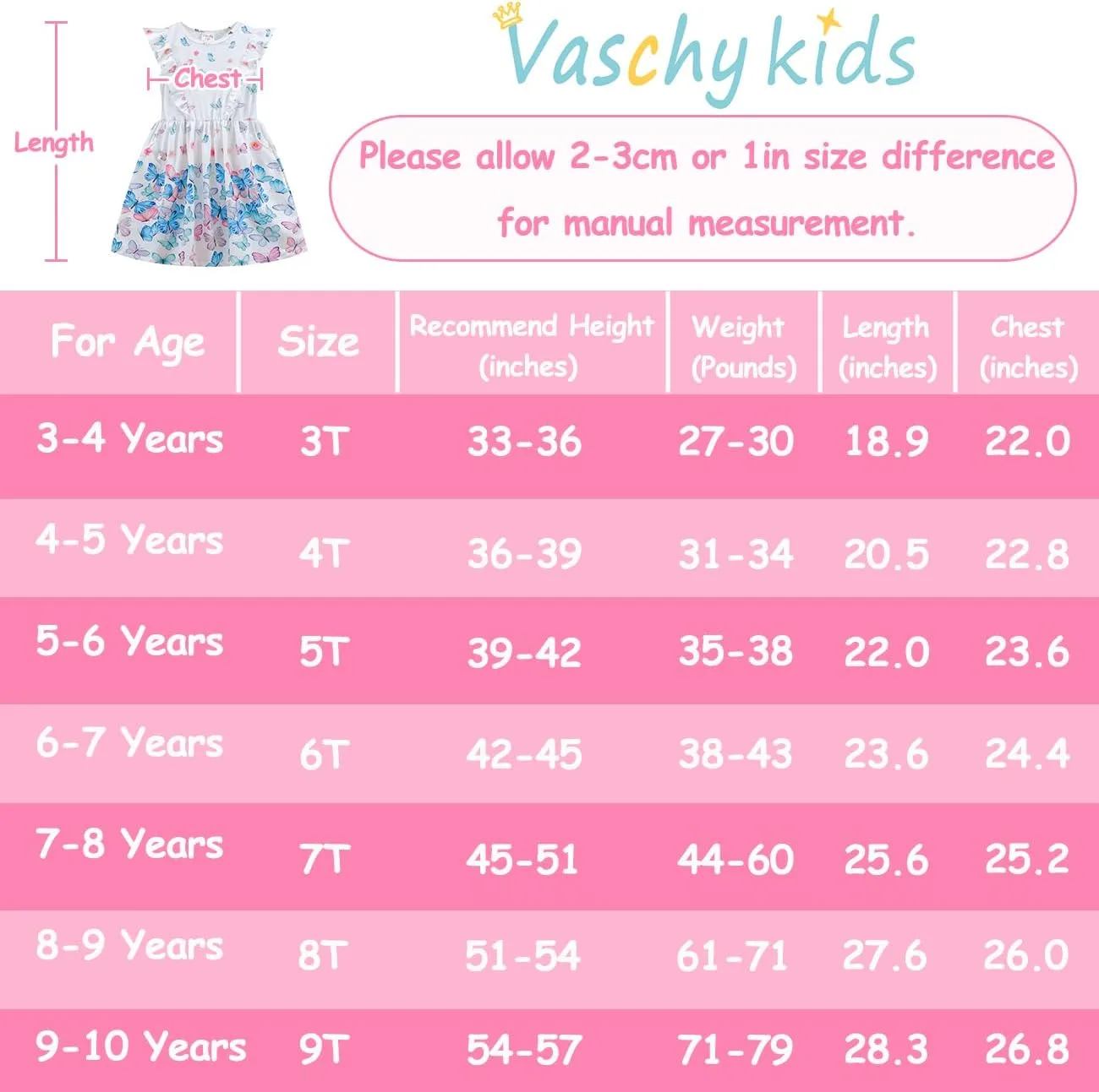 VASCHY Dress for Girls,Cute Girls Ruffle Sleeve Princess Party Outfit Clothes,Toddler/Little/Big Kid Girls Clothing