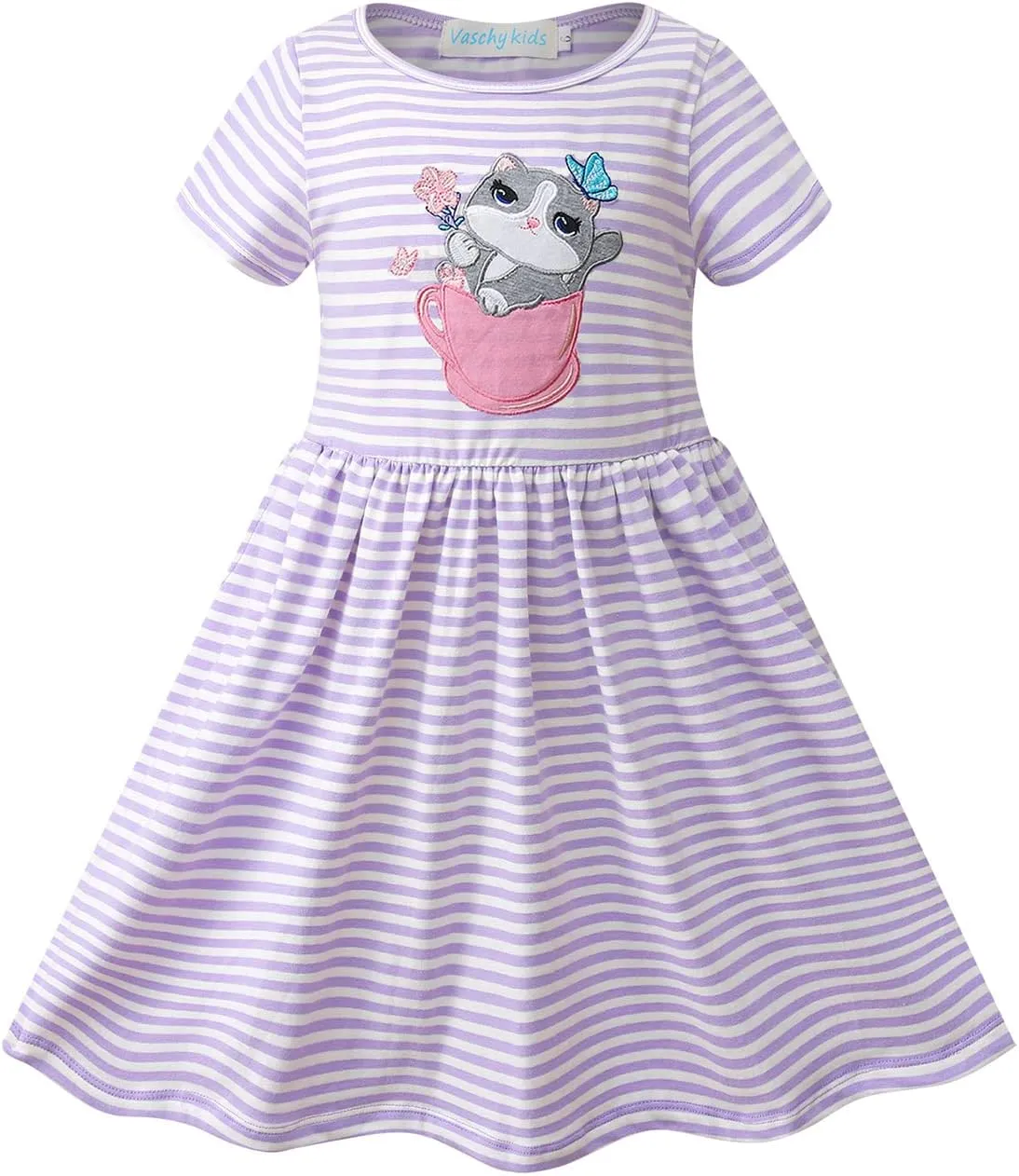 VASCHY Dress for Girls,Cute Girls Ruffle Sleeve Princess Party Outfit Clothes,Toddler/Little/Big Kid Girls Clothing