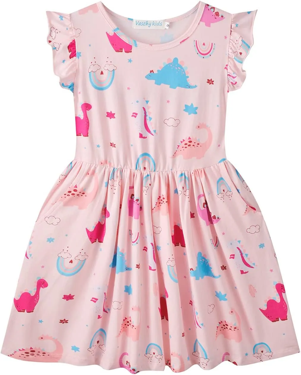 VASCHY Dress for Girls,Cute Girls Ruffle Sleeve Princess Party Outfit Clothes,Toddler/Little/Big Kid Girls Clothing